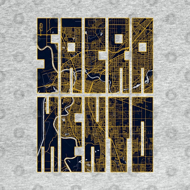 Sacramento, USA City Map Typography - Gold Art Deco by deMAP Studio